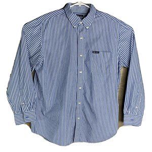 Chaps Easy Care Shirt Mens  L Blue  Strip White Button Down Collar Long Sleeve